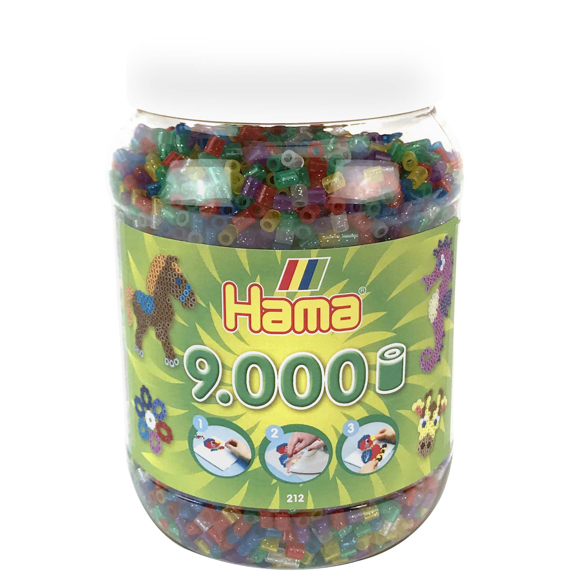 HAMA STRIJKKRALEN TON MET 9000 STUKS GLITTER TRANSPARANT