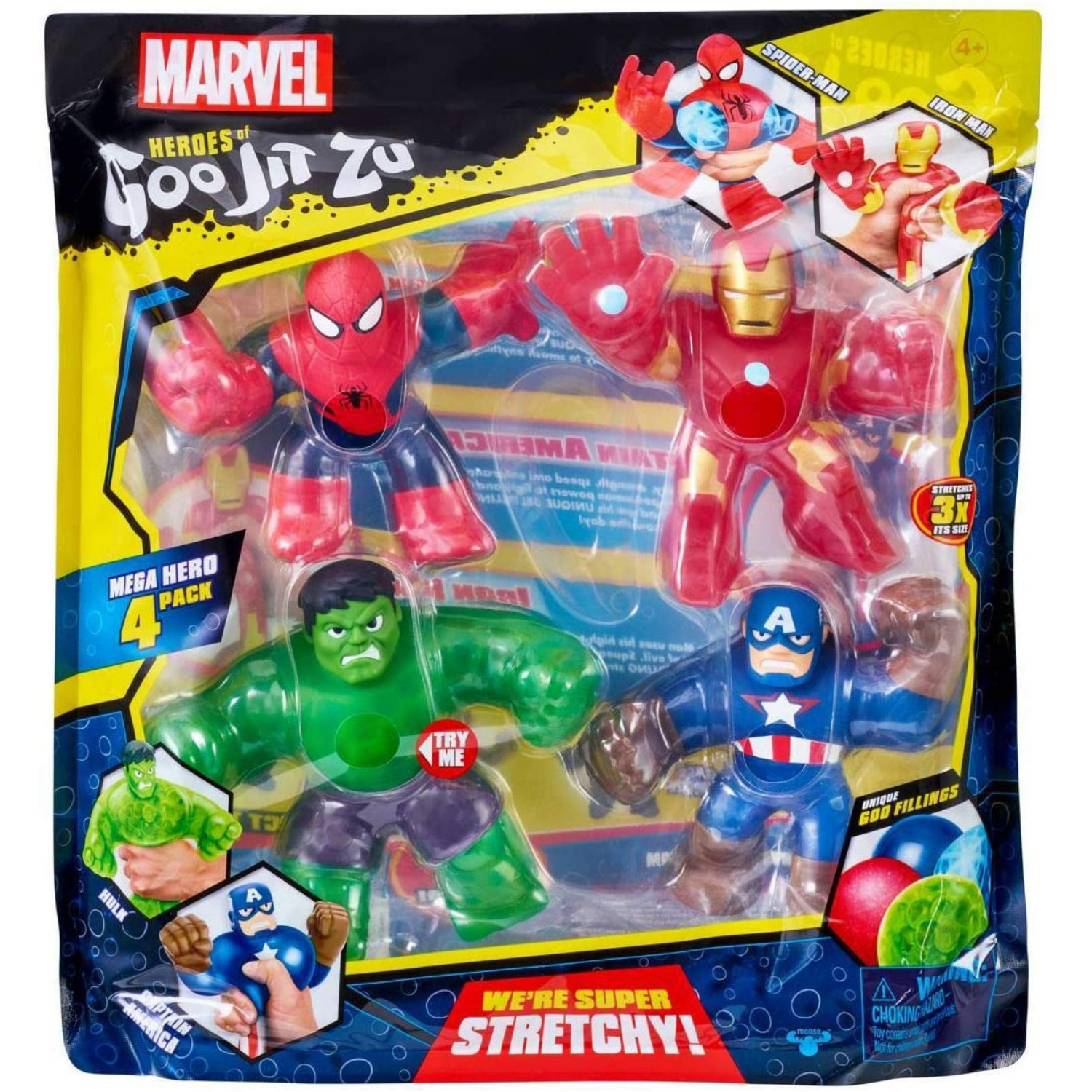 GOO JIT ZU MARVEL HEROES 4 PACK - SPIDER-MAN + HULK + CAPTAI