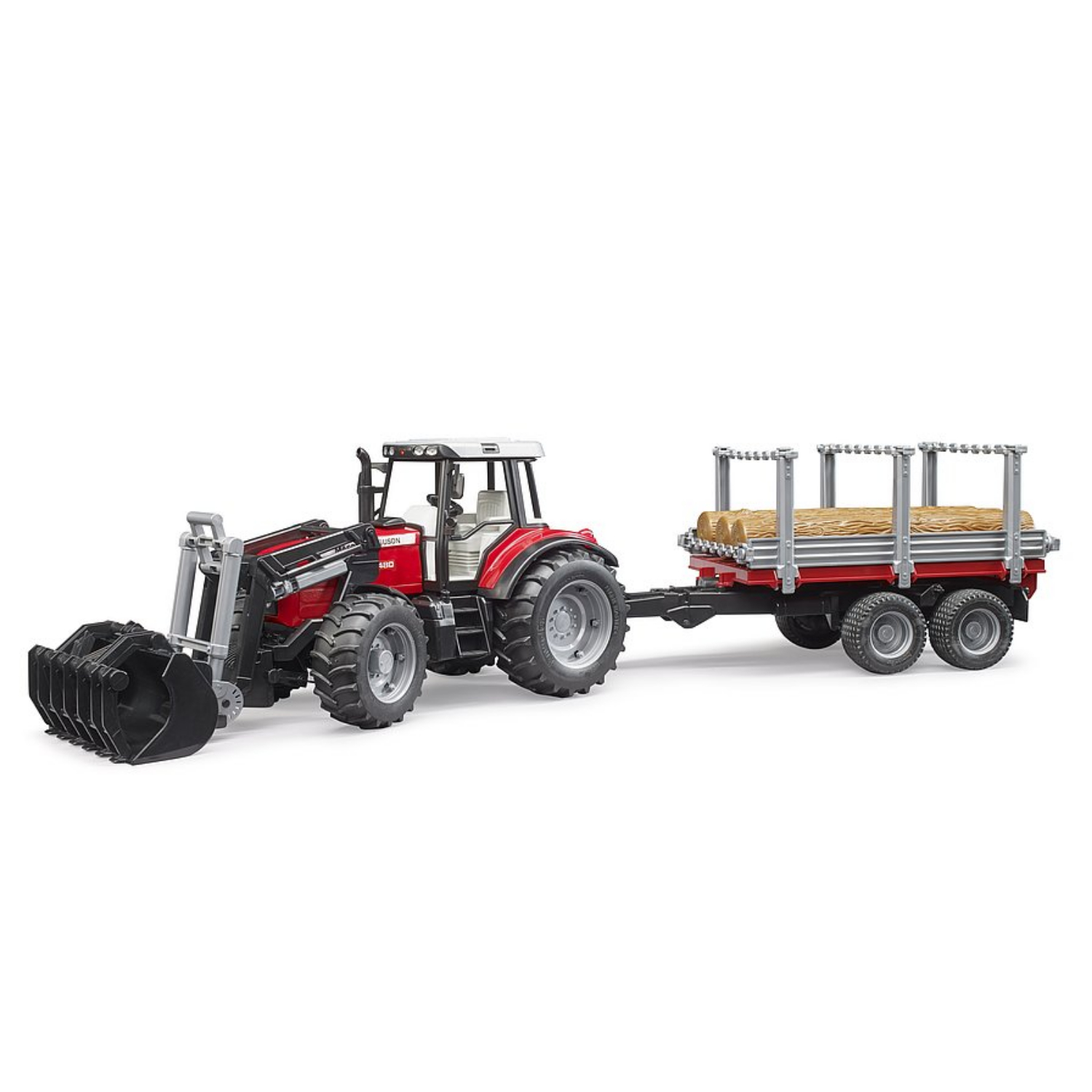 BRUDER TRACTOR MASSEY FERGUSON 7480 MET HOUTTRANSPORT AANHAN