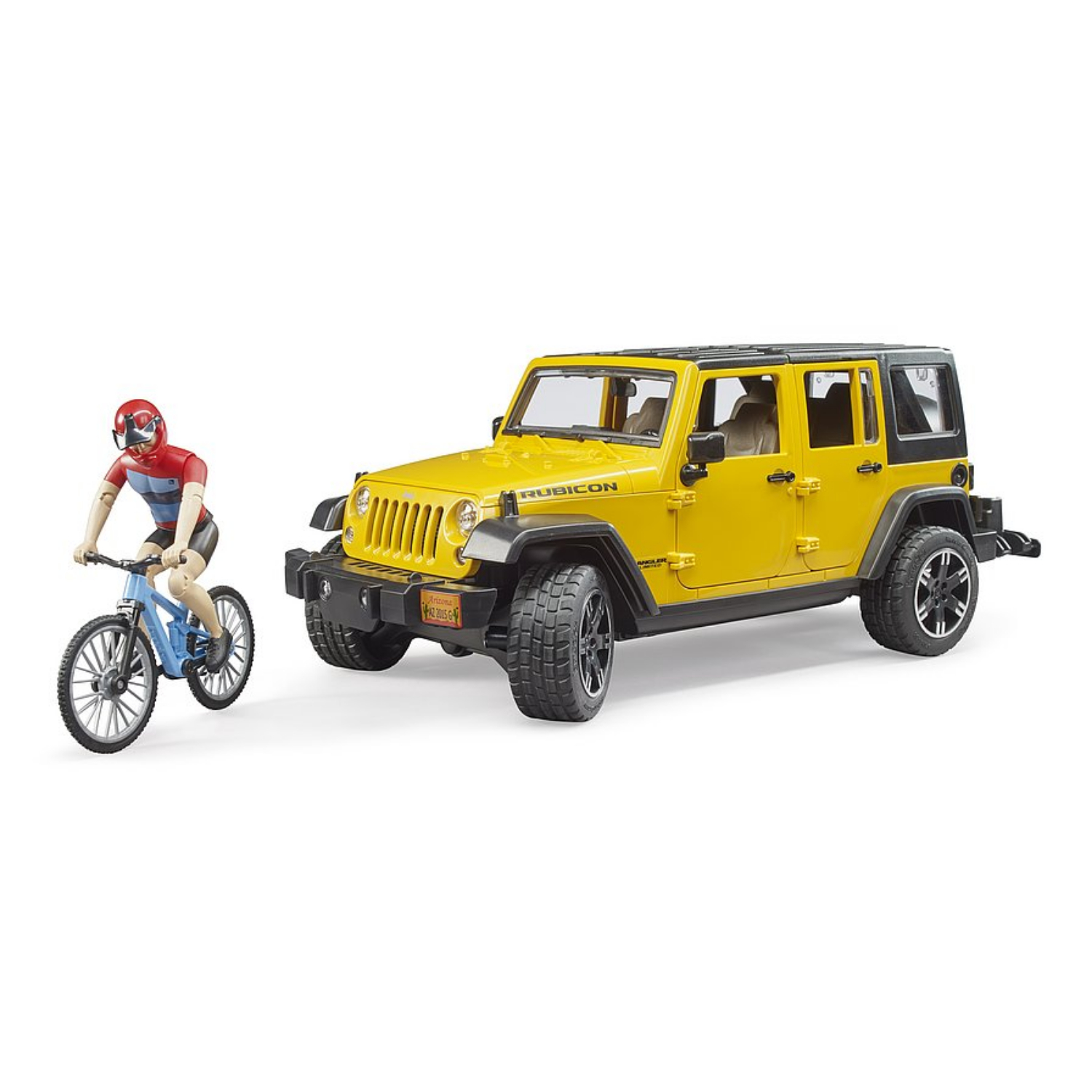 BRUDER AUTO JEEP GEEL MET MOUNTAINBIKER