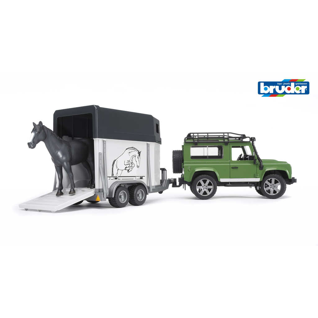 BRUDER AUTO JEEP LANDROVER MET PAARDENTRAILER