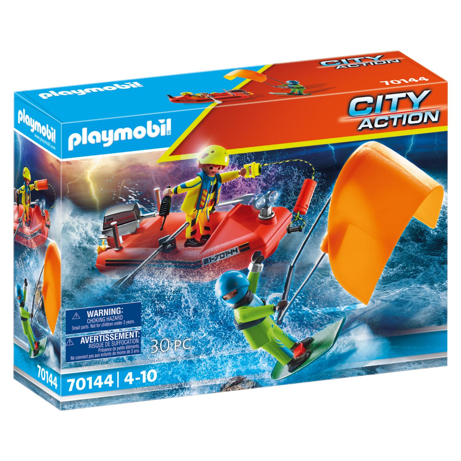 PLAYMOBIL 70144 REDDING OP ZEE: KITESURFERSREDDING MET BOOT