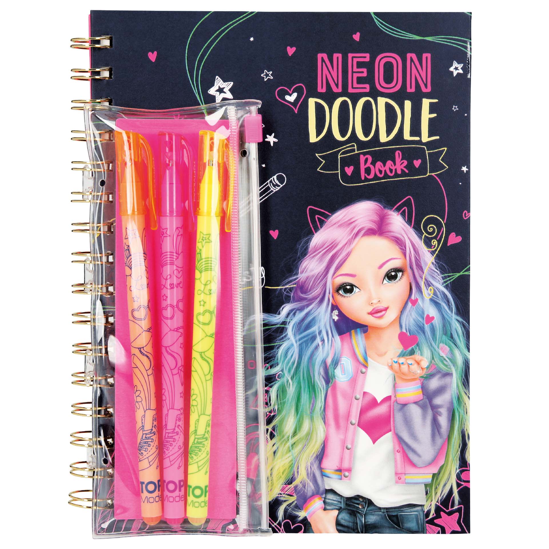 TOPMODEL NEON DOODLE KLEURBOEK MET NEON STIFTEN