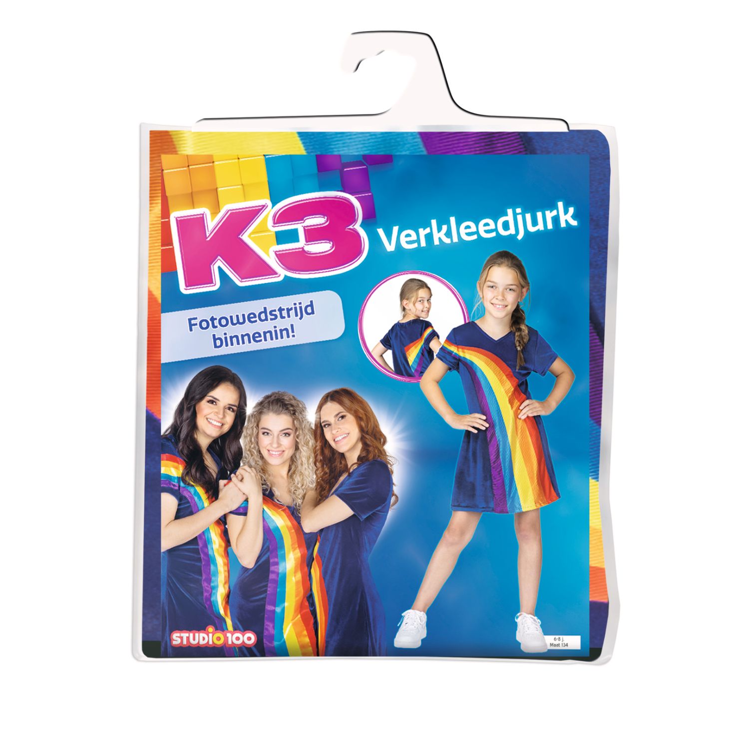 K3 VERKLEEDKLEDING JURK REGENBOOG BLAUW 6-8 JAAR