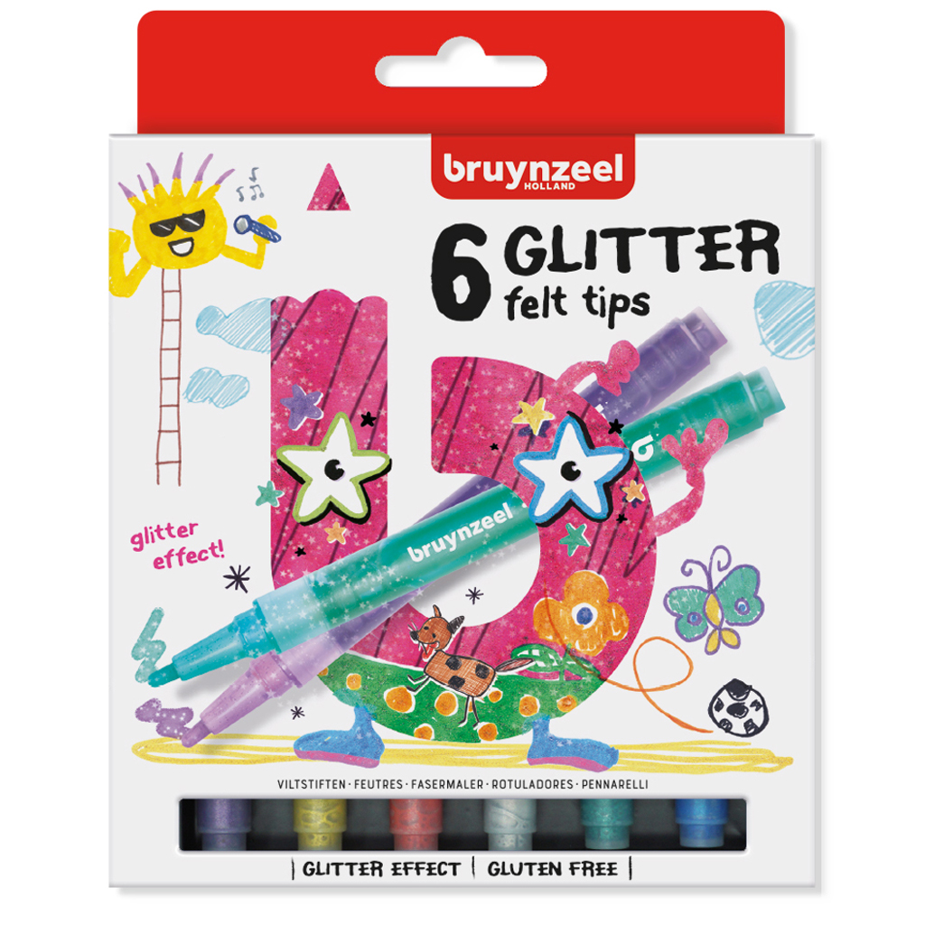 GLITTER VILTSTIFTEN BRUYNZEEL 6 STUKS