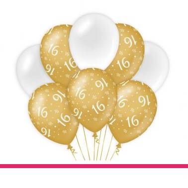 Ballonnen 16 jaar goud wit